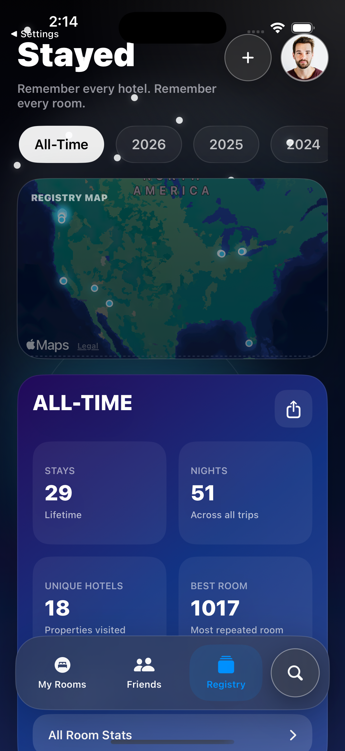 Stayed app map view with hotel details